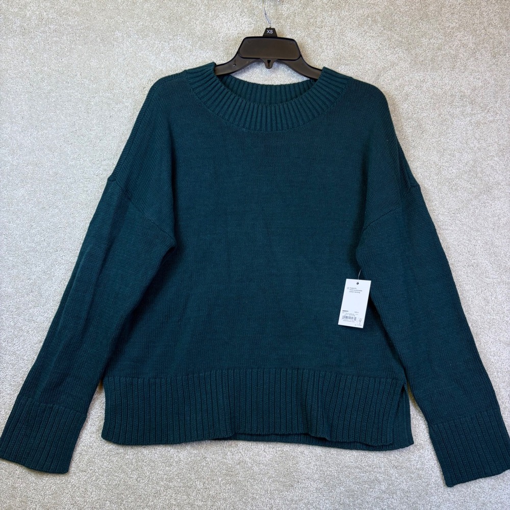 Sonoma Goods For Life Sweater Women Medium Green Crewneck Side Shaker Stitch NEW